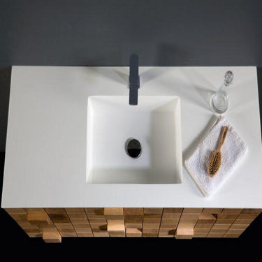 Eviva Mosaic 33 in. Wall Mounted Oak Bathroom Vanity with White Integrated Solid Surface Countertop Bathroom Vanity Eviva